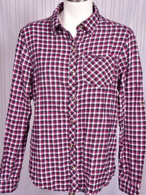 FUN & FLIRT Blouse Button Up Flannel Pink Plaid Size Large